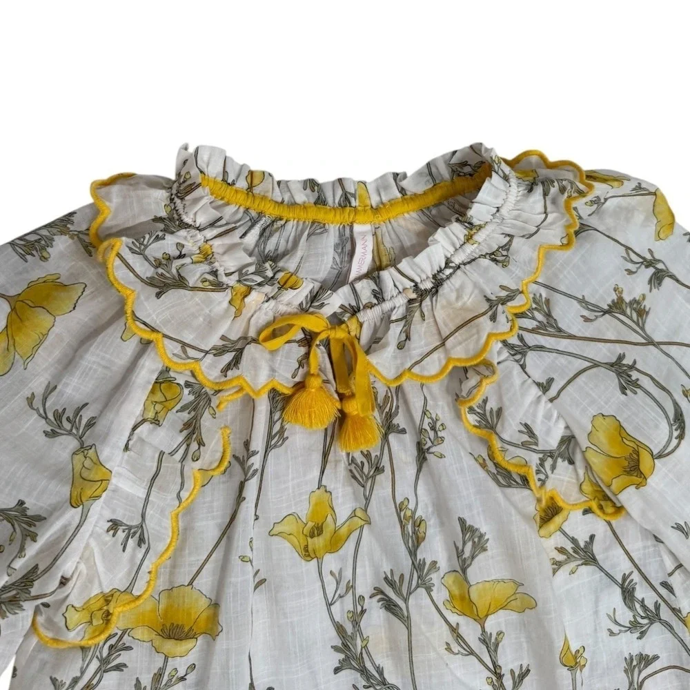 Zimmermann Jeannine Matching Skirt Set Yellow Floral Girls 6/8 Logo Print